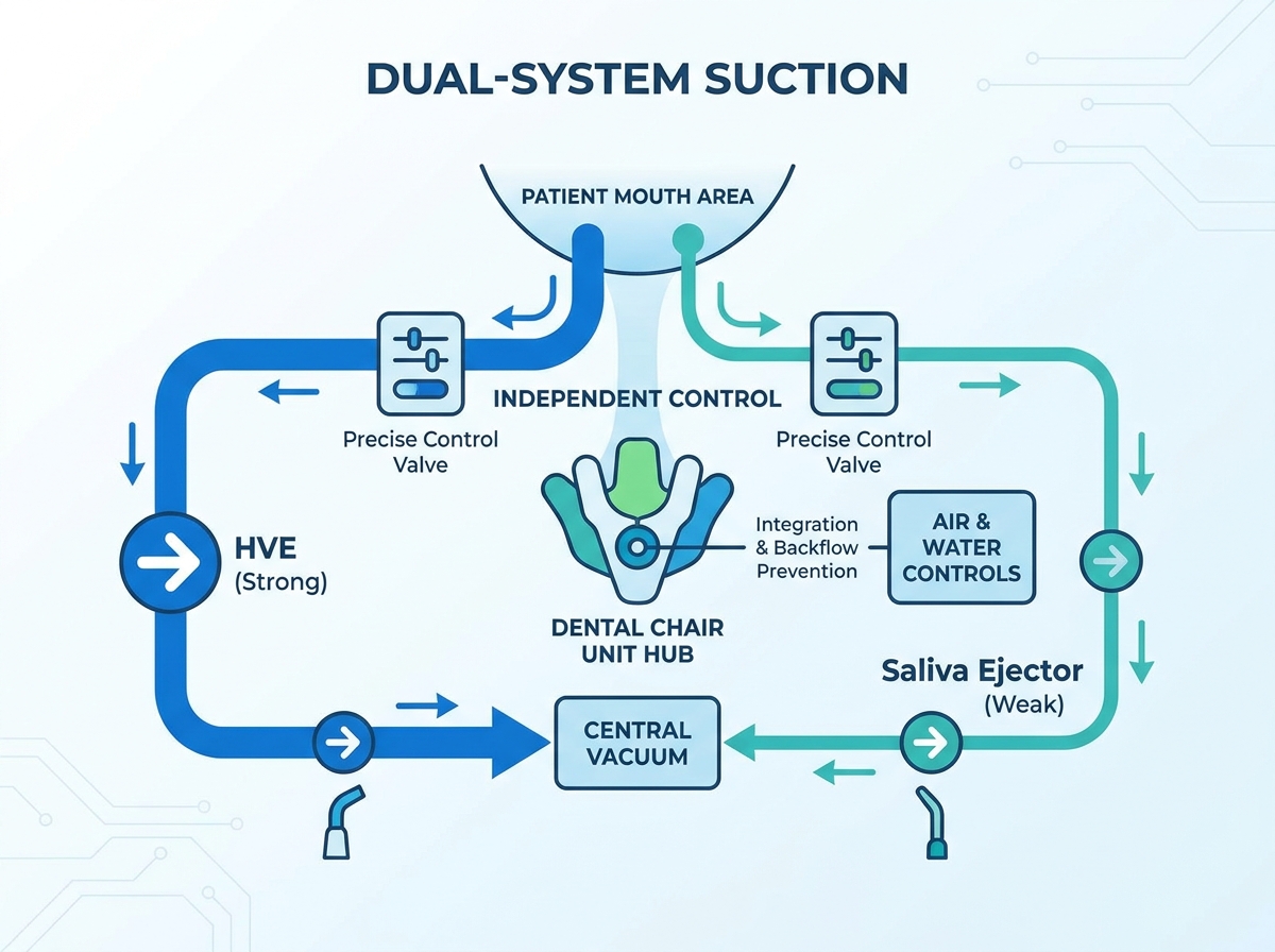 Dental chair unit suction systems