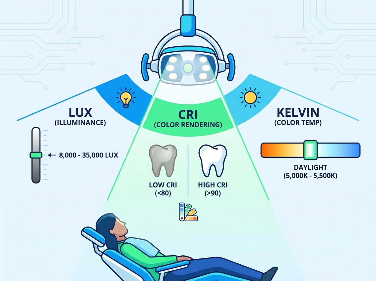 Dental chair operating light in a modern clinical setup
